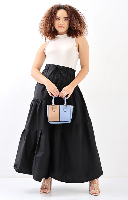 Ladies Black Maxi Tiered Skirt