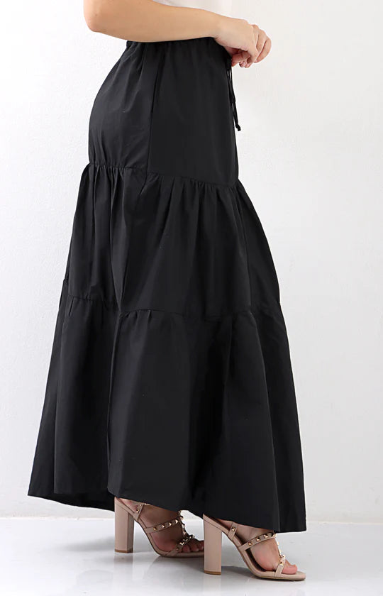 Ladies Black Maxi Tiered Skirt