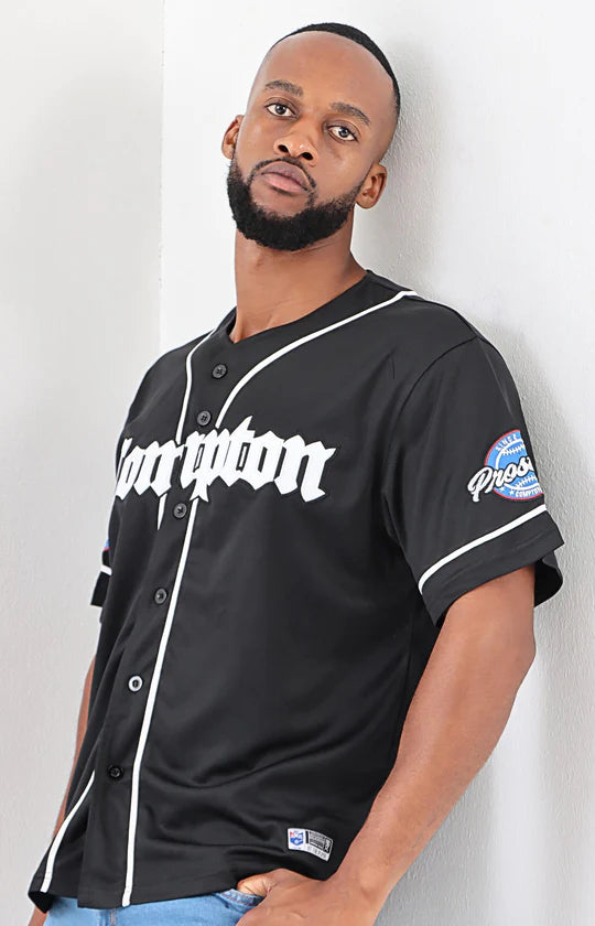 Men Black & White Baseball Shirt