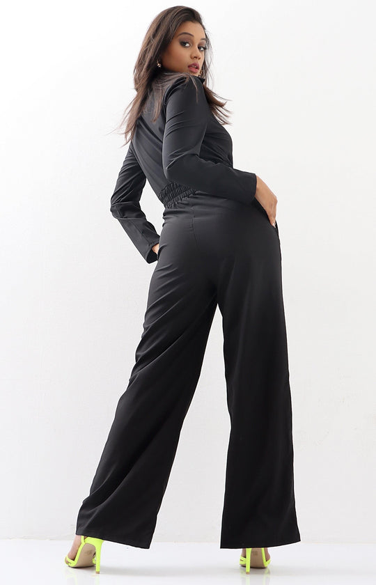 Front Button Black Jumpsuit