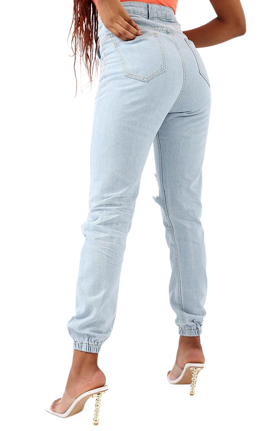 Ladies Blue Denim Ripped Jeans