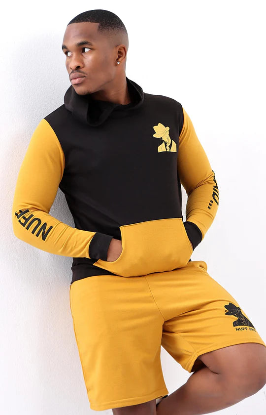 Men Mustard Hoodie & Shorts Set