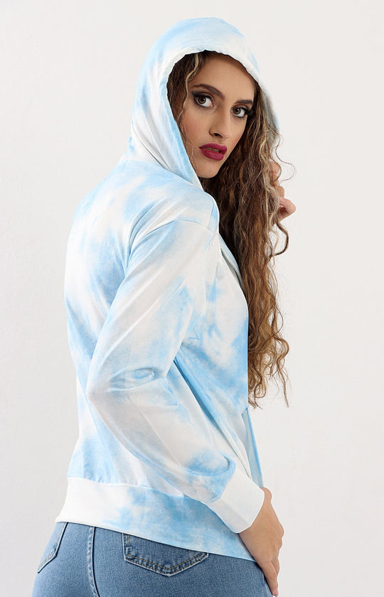 Ladies Blue Tie Dye Hoodie