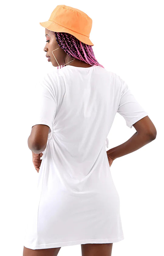 Ladies White Open Side Ruched Dress