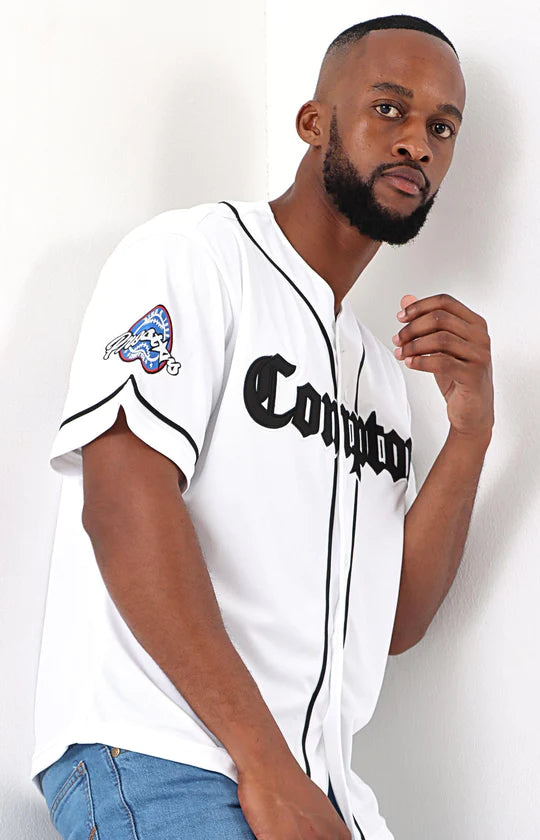 Men White & Black Baseball Shirt