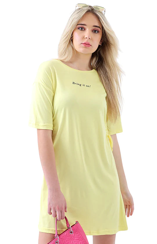 Ladies Yellow Open Side Ruched Dress