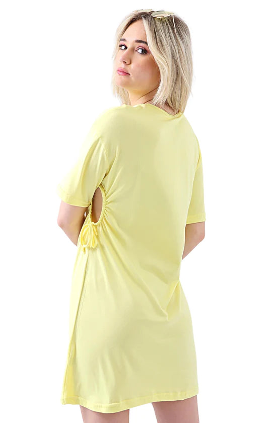 Ladies Yellow Open Side Ruched Dress