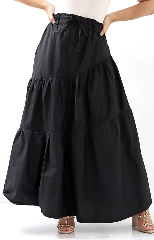 Ladies Black Maxi Tiered Skirt