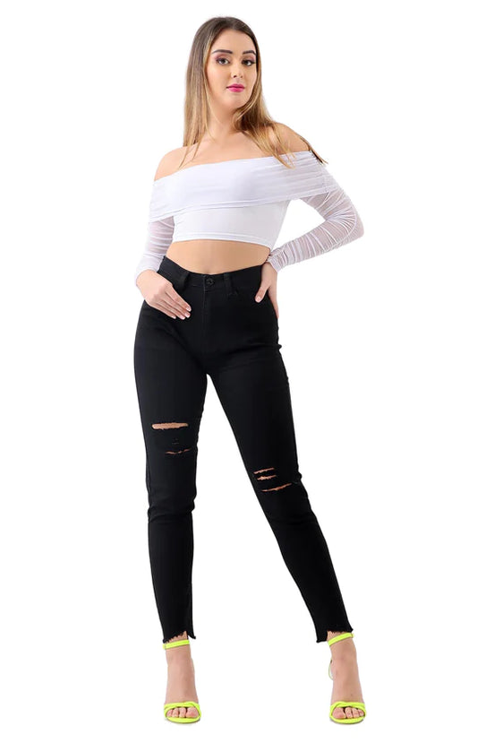 Ladies Black Ripped Jeans