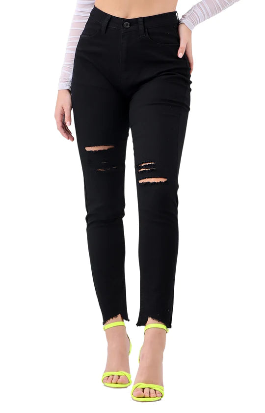 Ladies Black Ripped Jeans