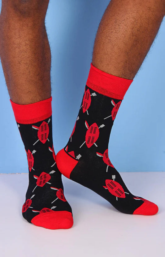 Men Red & Black Shield Socks