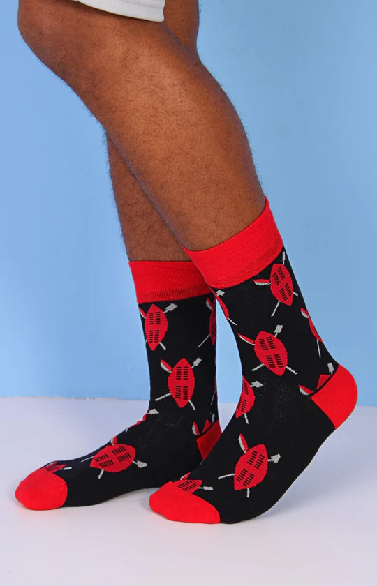 Men Red & Black Shield Socks