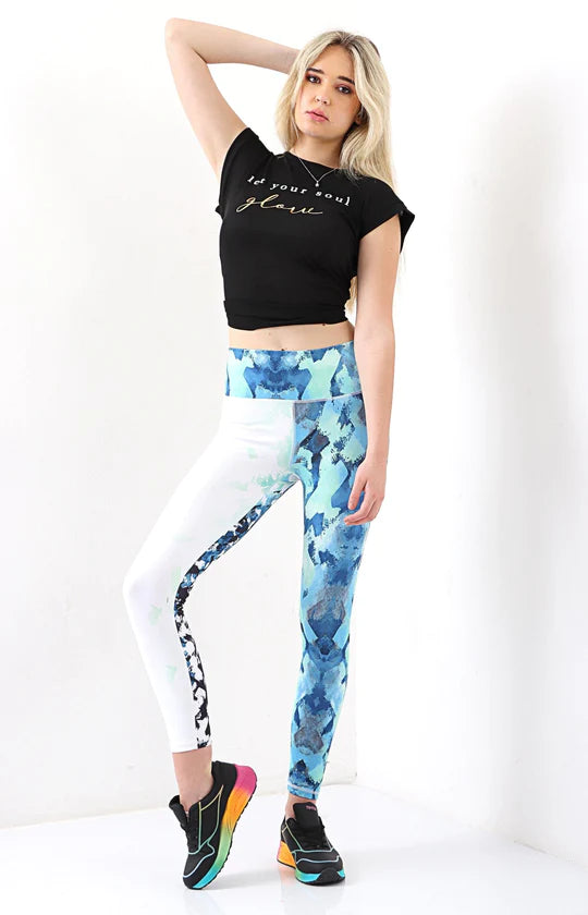 Ladies Blue Multi Printed Leggings