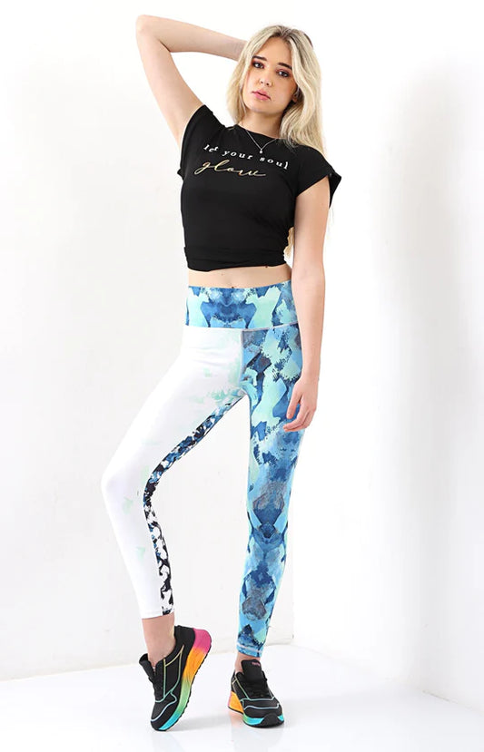 Ladies Blue Multi Printed Leggings