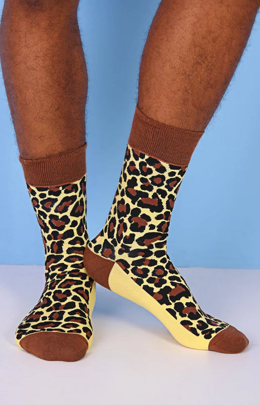 Men's Brown Leopard Socks