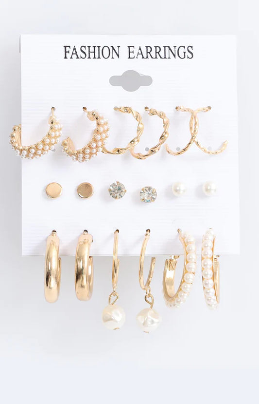 Ladies Gold 9 Pack Earrings