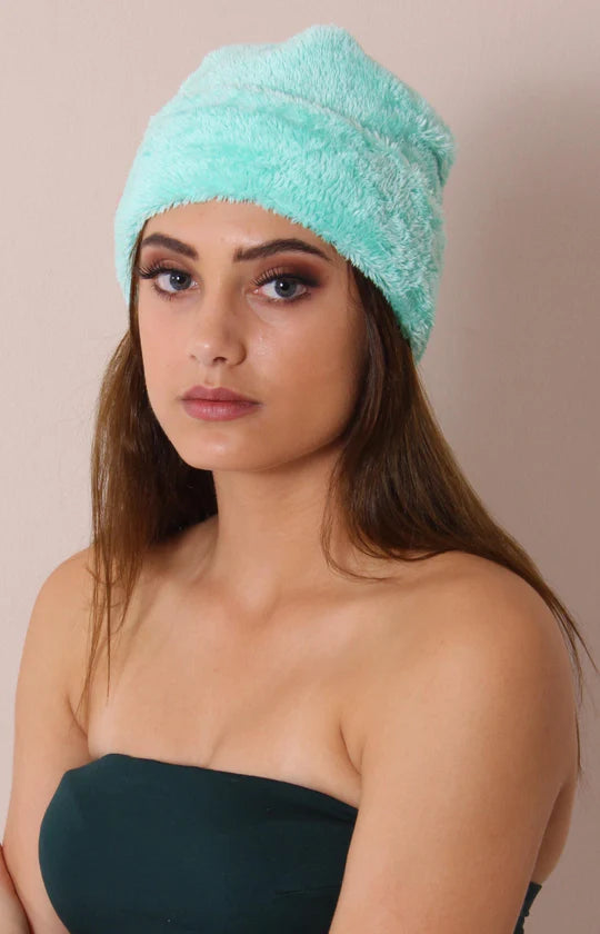 Ladies Green Fur Beanie