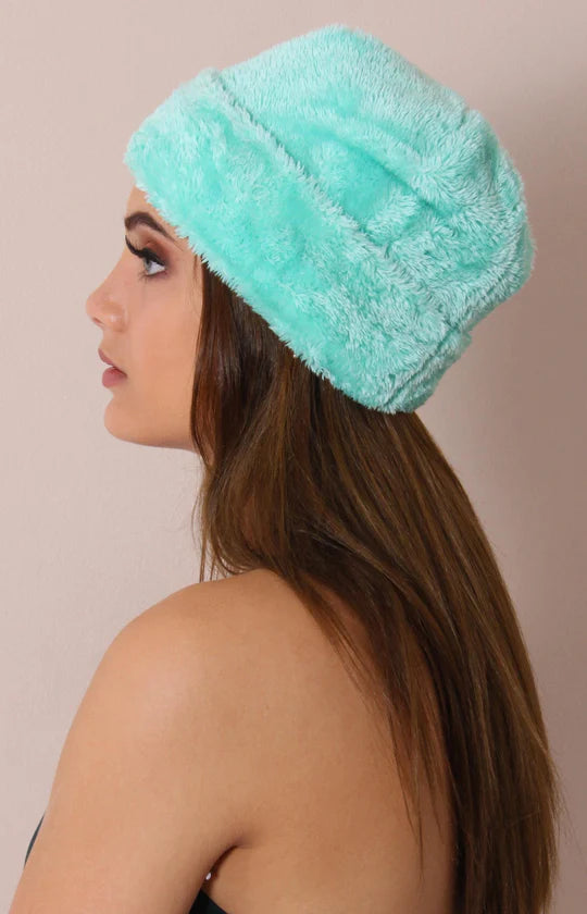 Ladies Green Fur Beanie