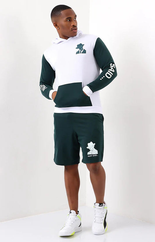 Men Green Hoodie & Shorts Set