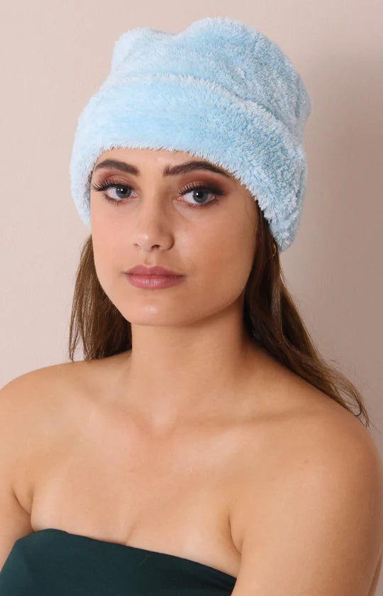 Ladies Light Blue Fur Beanie