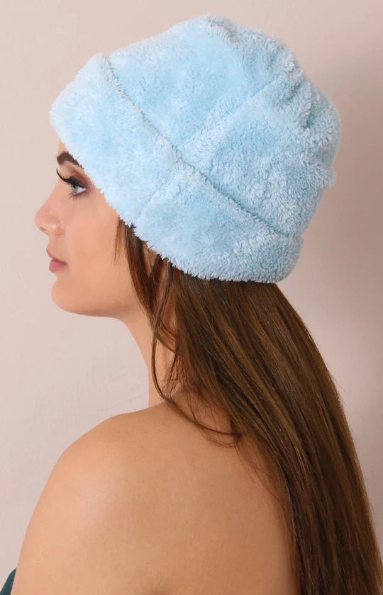 Ladies Light Blue Fur Beanie