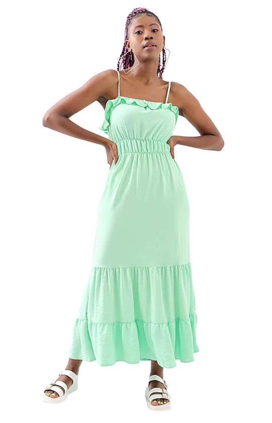 Ladies Mint Maxi Frill Dress