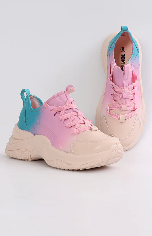 Ladies Nude & Blue Sneakers