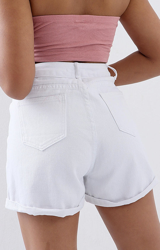 Ladies White Printed Shorts