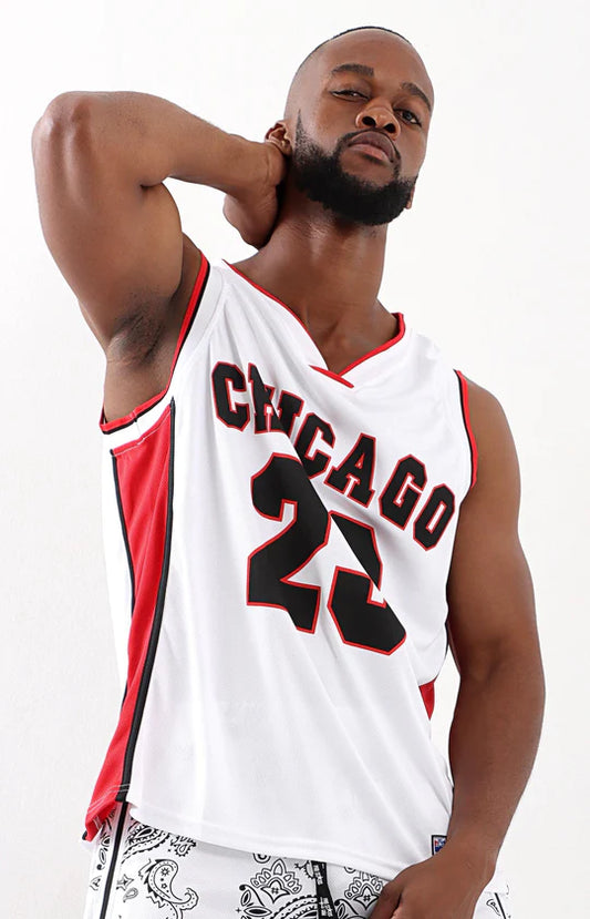 Men Red & White Mesh Vest